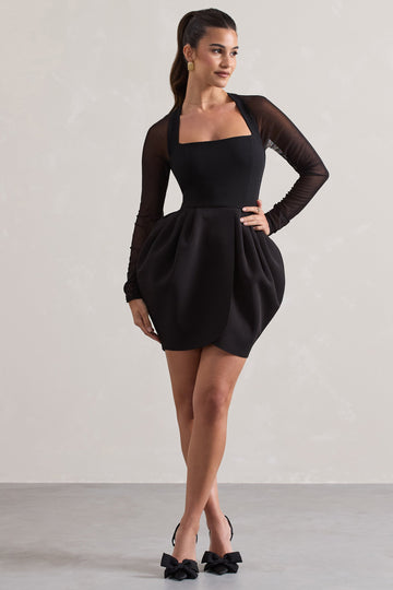 Alto Black Square-Neck Mini Dress With Puff Skirt
